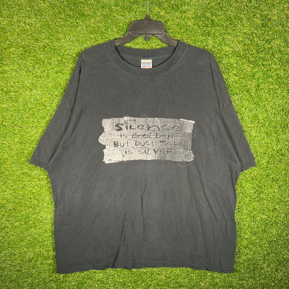 Gildan Heavy Cotton Silence is Golden Duct‎ Tape Graphic T-Shirt Black Mens 2XL